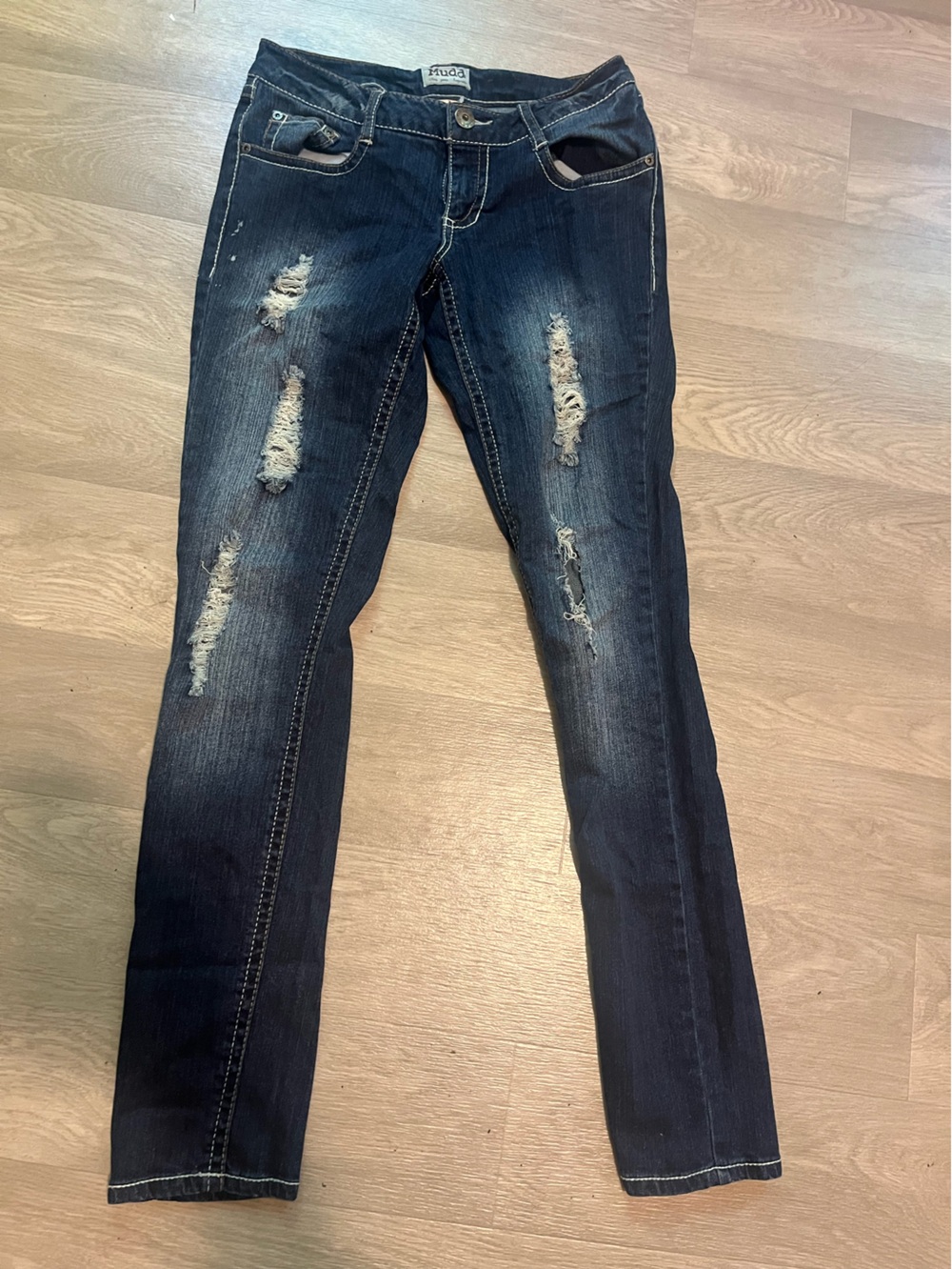 Y2K Distressed Dark Mudd Blue Women's Jeans